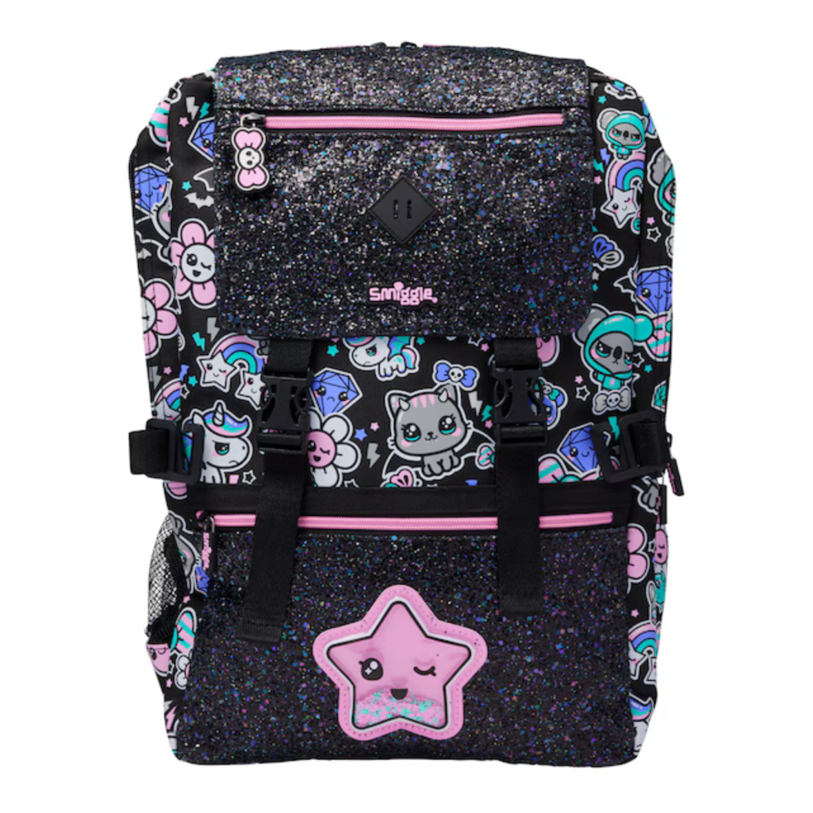Smiggle Trailblazer Foldover Attach Backpack – Black Mix