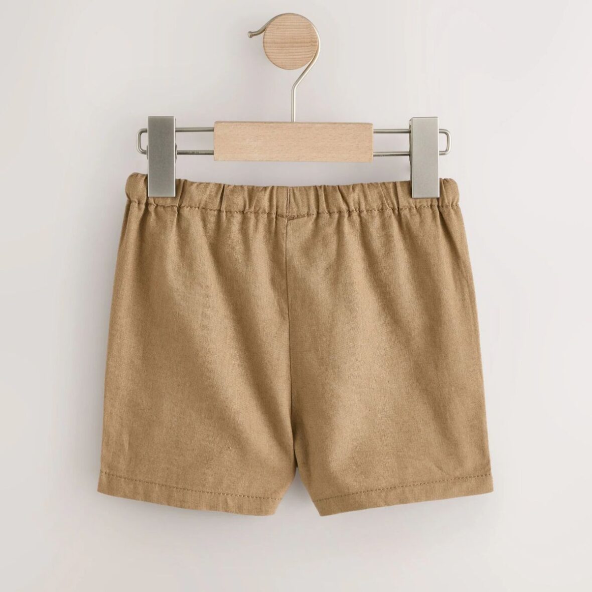 Tan Brown Linen Blend Pull On Shorts 2