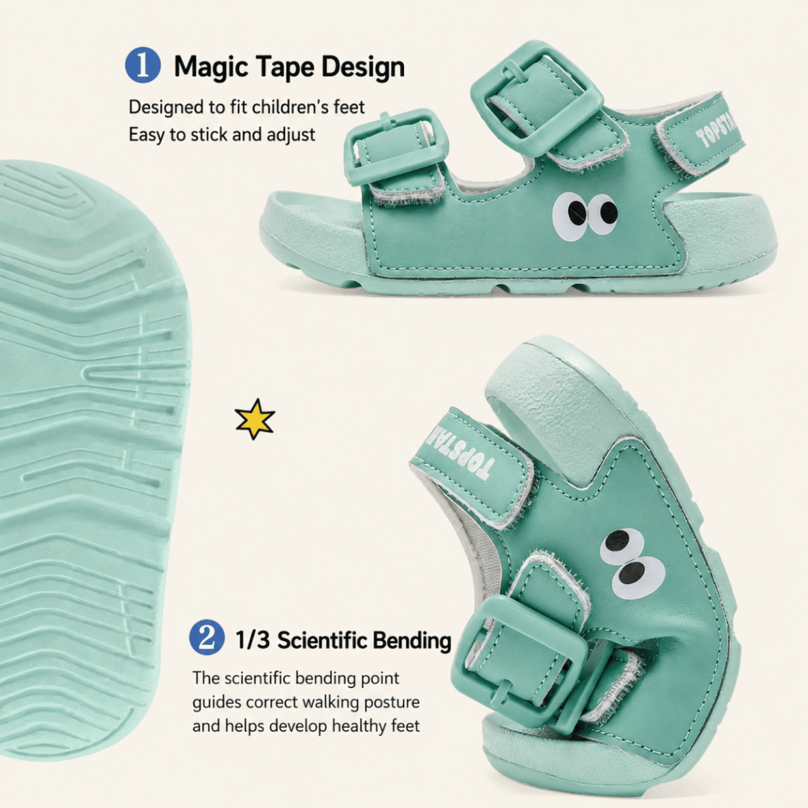 TopStar Googly Eye Orthopedic Kids Sandals – Mint Green 2