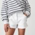 White Regular Length Frayed Edge Denim Shorts 3