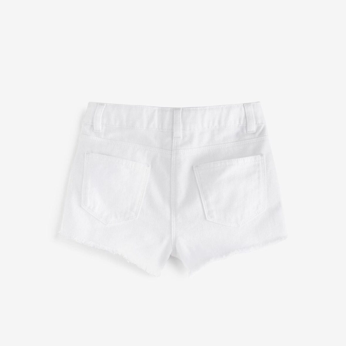 White Regular Length Frayed Edge Denim Shorts 3