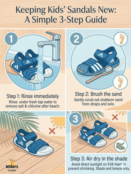 kids summer sandals care guide infographic