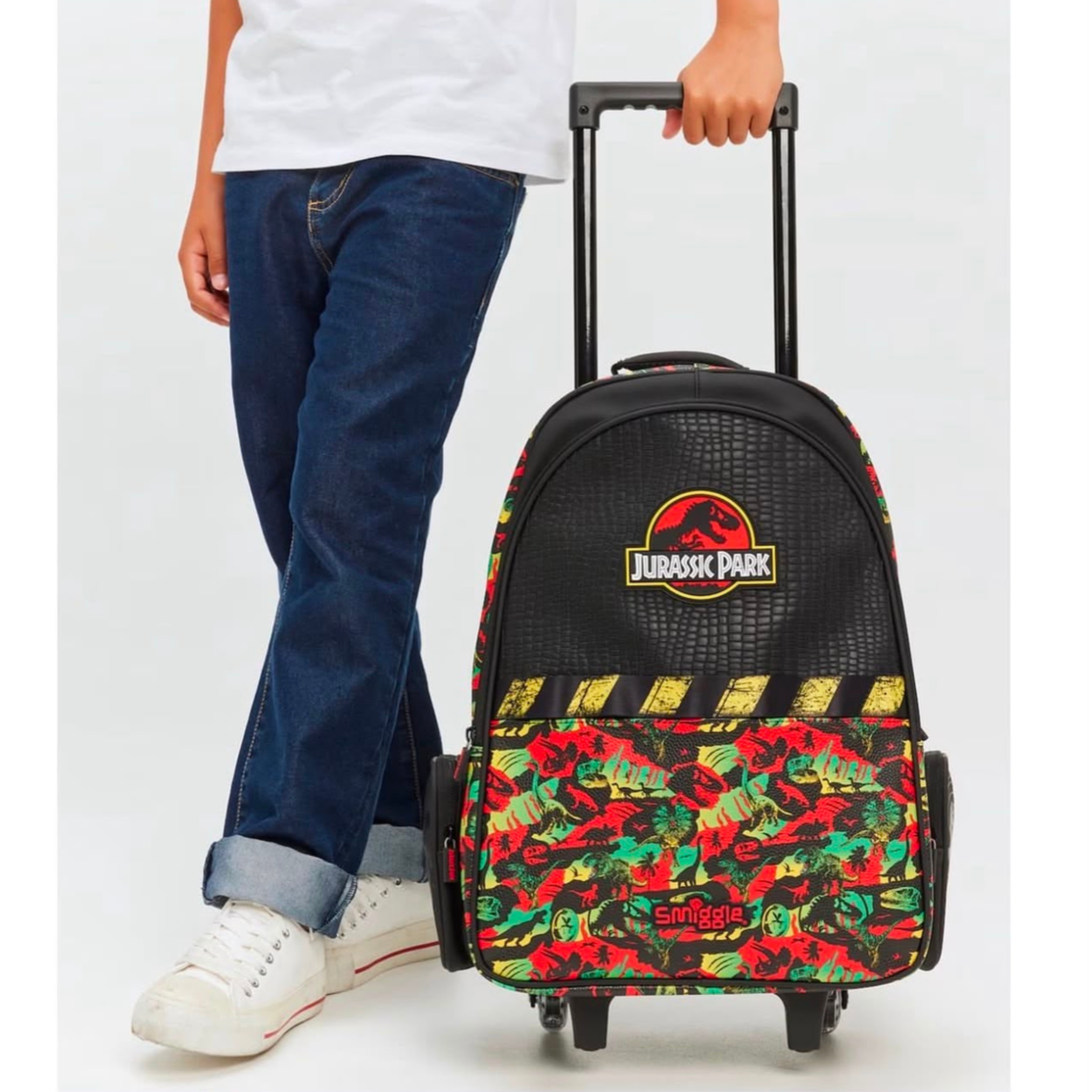 Smiggle Jurassic Park Trolley Backpack With Light Up Wheels Black (5)