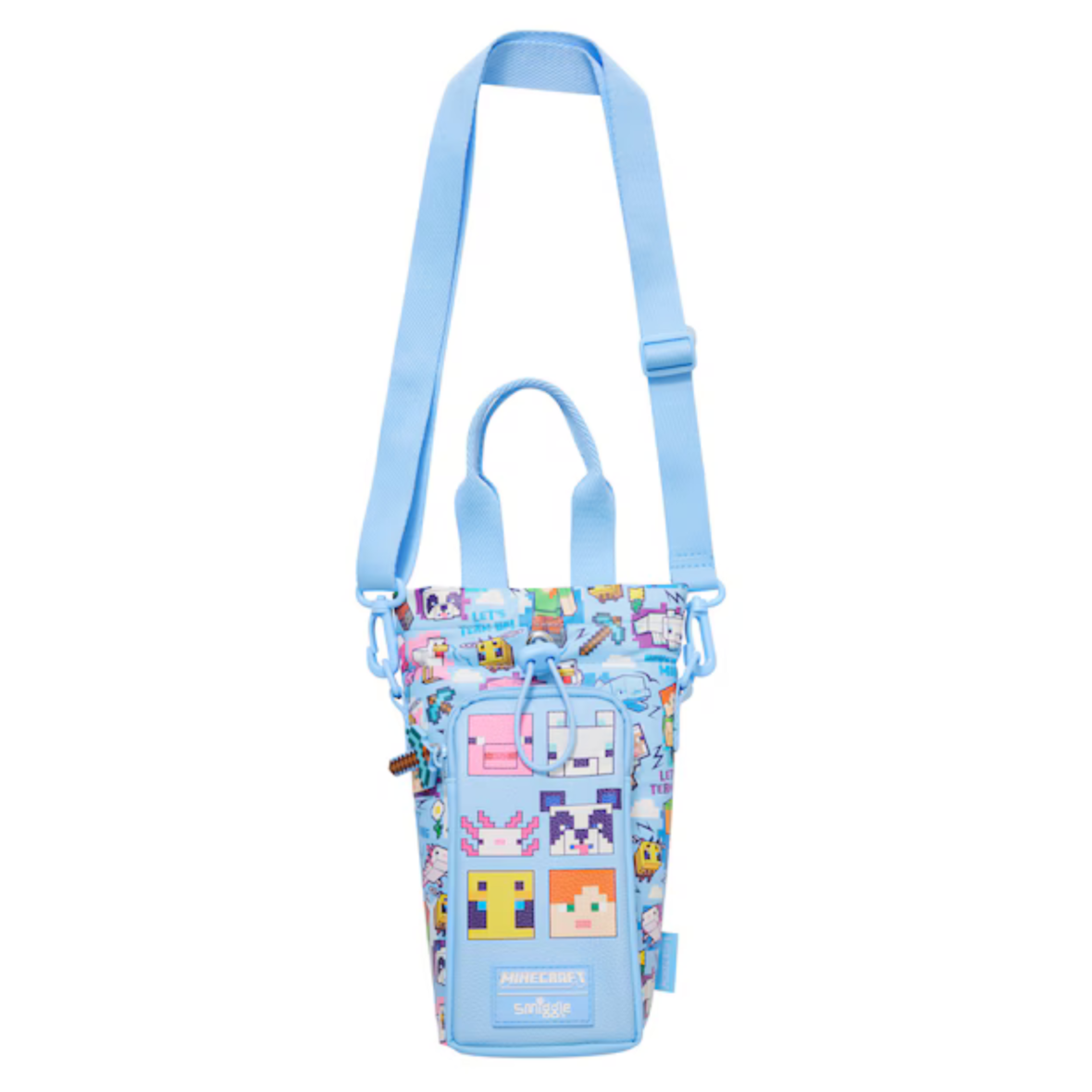 Smiggle Minecraft Bottle Bag With Strap – Light Blue