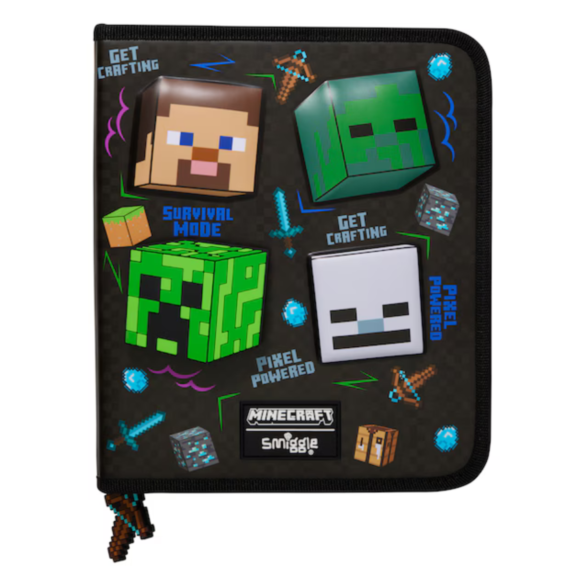 Smiggle Minecraft Hardtop Zip It Stationery Gift Pack – Black