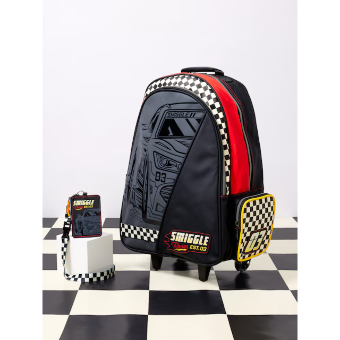 Smiggle Pit Stop Trolley Backpack With Light-Up Wheels Black (2)